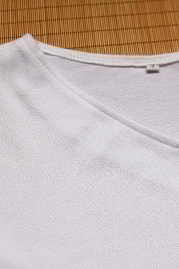 Loose V-collar Plain Long-sleeved T-shirt