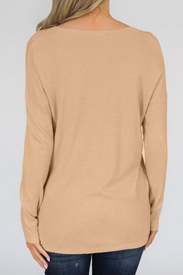 Loose V-collar Plain Long-sleeved T-shirt