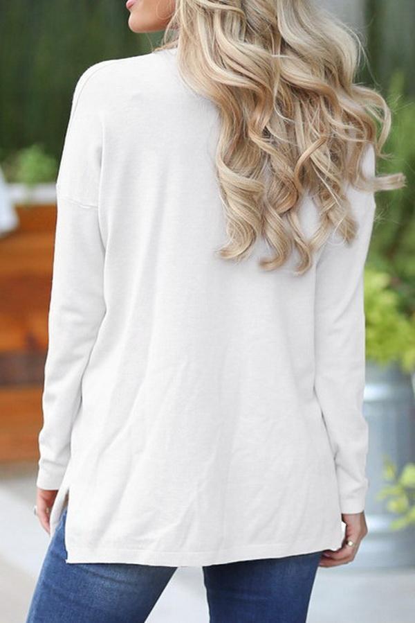 Loose V-collar Plain Long-sleeved T-shirt