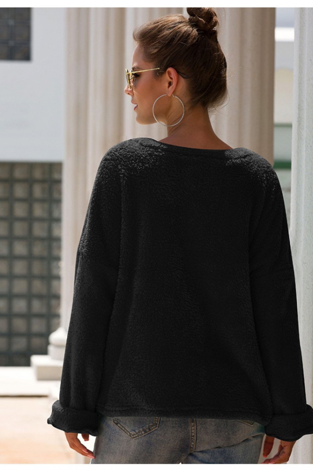 Love Embroidery Loose Plush Pullover