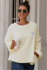 Love Embroidery Loose Plush Pullover