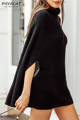 Mellow Diamond Turtleneck Cloak Pullover - Black