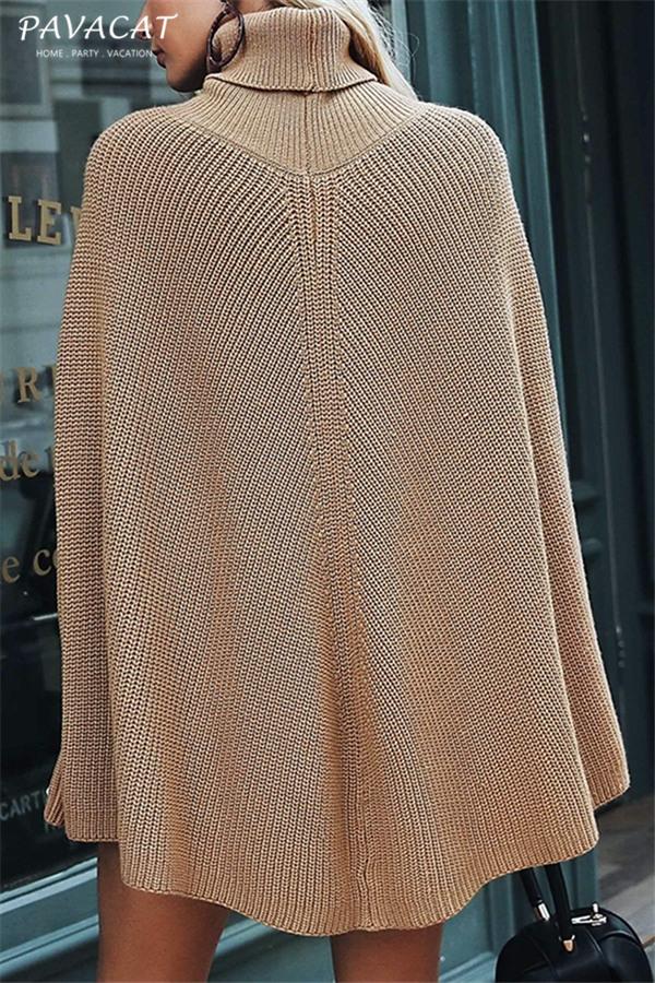 Mellow Diamond Turtleneck Cloak Pullover - Black