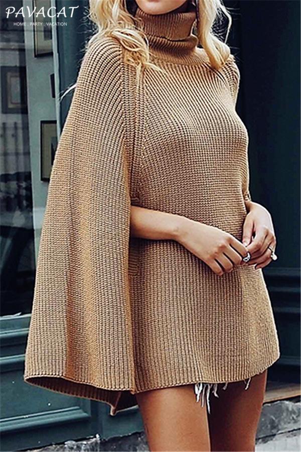 Mellow Diamond Turtleneck Cloak Pullover - Black