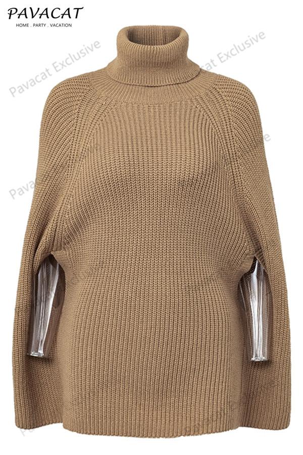 Mellow Diamond Turtleneck Cloak Pullover - Black