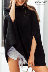 Mellow Diamond Turtleneck Cloak Pullover - Black