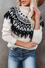 Vintage Embroidered Fringe Turtleneck Sweater