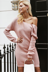 Off Shoulder Backless Cross Sweater Dress