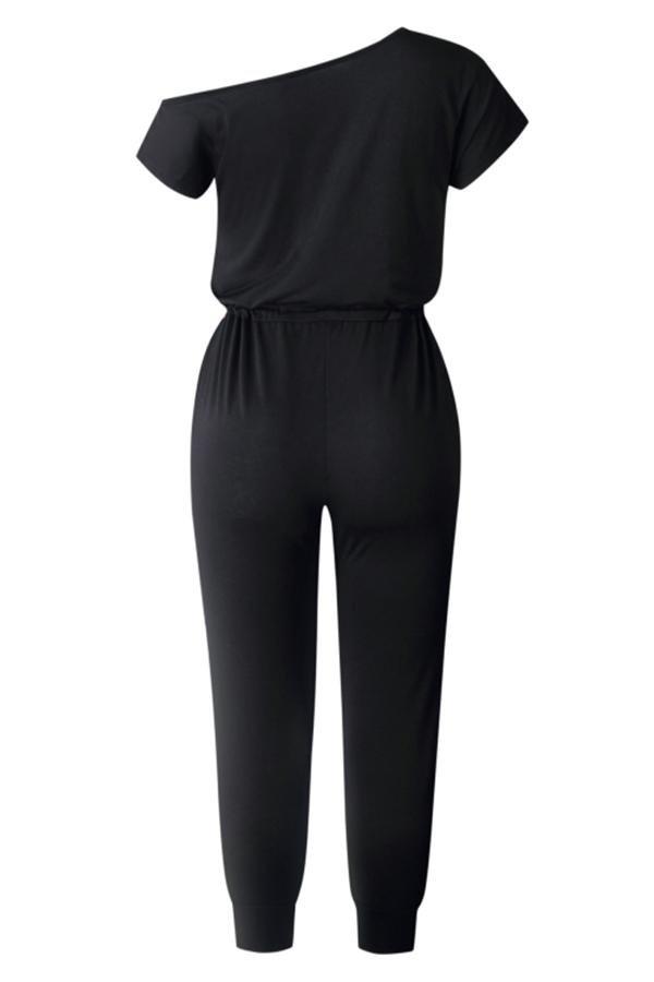 One-shoulder Drawstring Waist Jumpsuit With Pockets