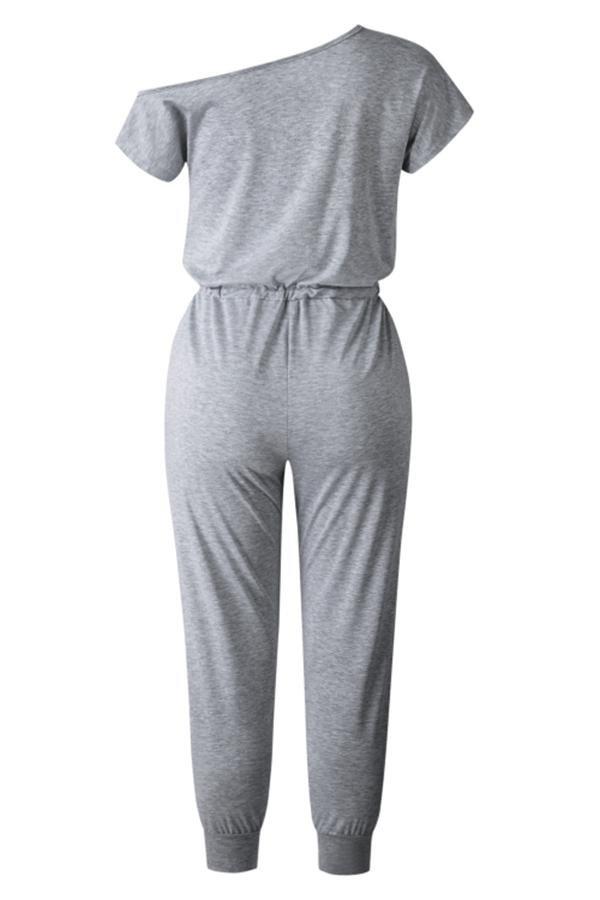 One-shoulder Drawstring Waist Jumpsuit With Pockets