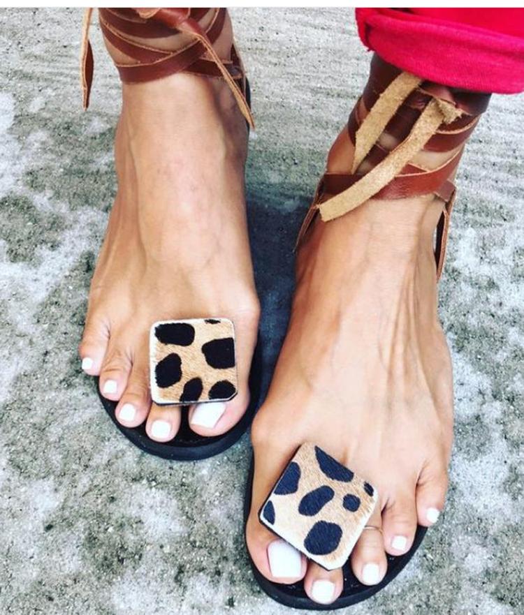 Open Toe Leopard Strap Sandals