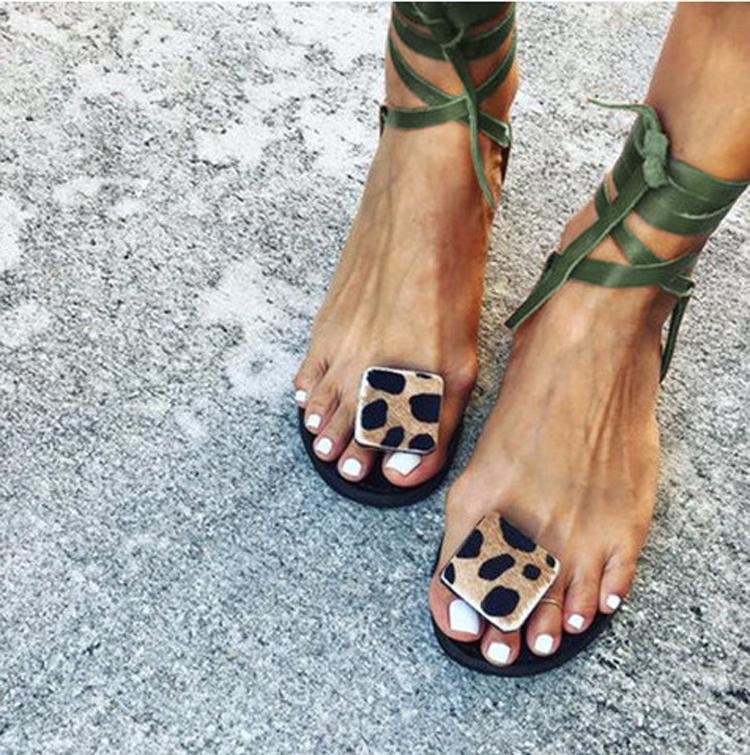 Open Toe Leopard Strap Sandals