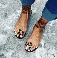 Open Toe Leopard Strap Sandals