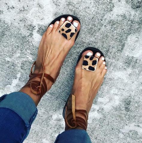 Open Toe Leopard Strap Sandals