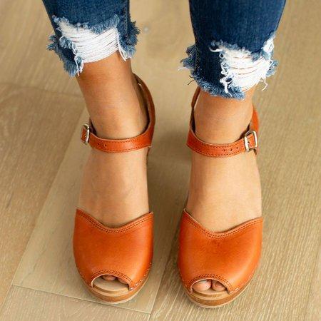 Orange Peep Toe Casual Sandals