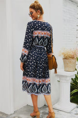 Paisley V Neck Long-sleeved Dress