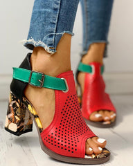 Party Print Block High Heels Sandals