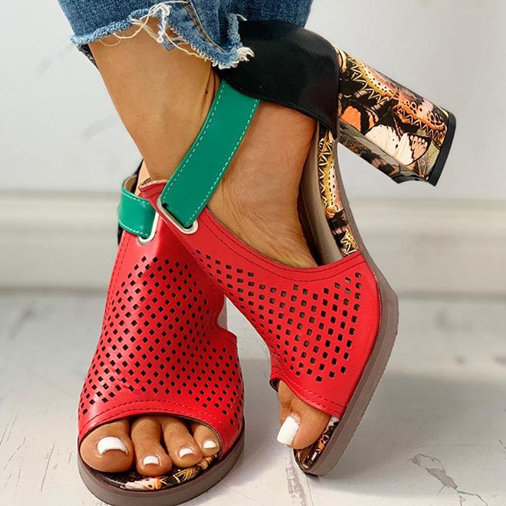 Party Print Block High Heels Sandals