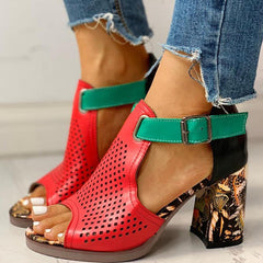 Party Print Block High Heels Sandals