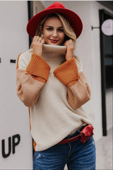 Patchwork Turtleneck Casual Knitted Pullover