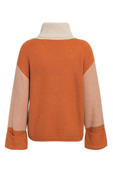 Patchwork Turtleneck Casual Knitted Pullover