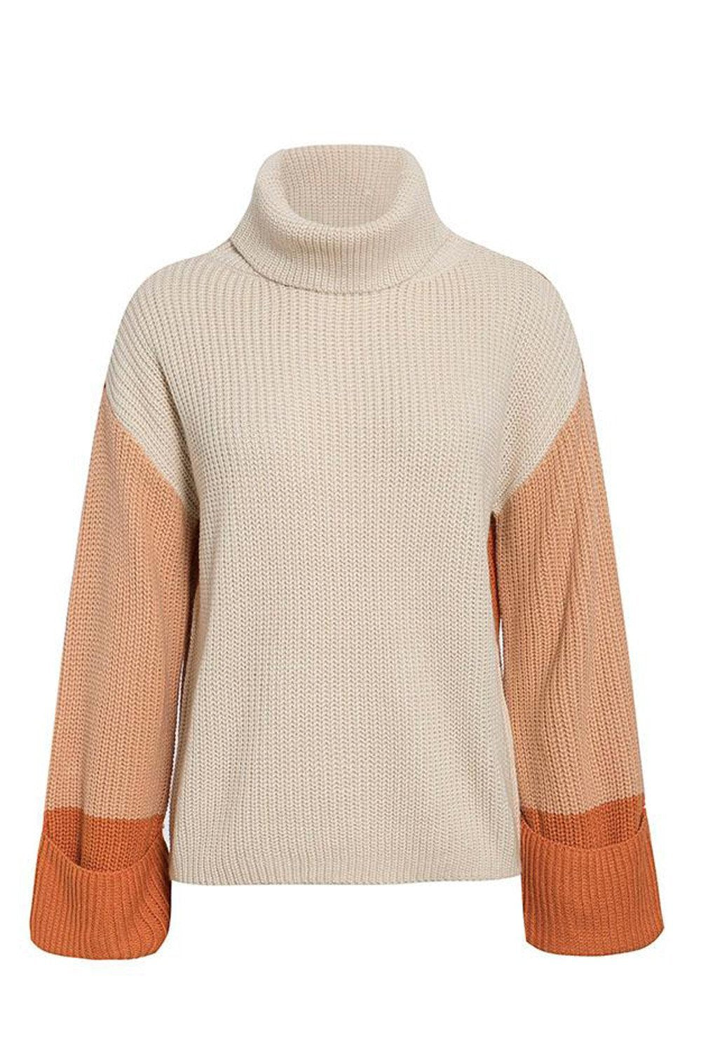 Patchwork Turtleneck Casual Knitted Pullover