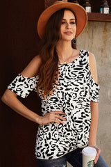 Leopard Round Neck Off Shoulder Top
