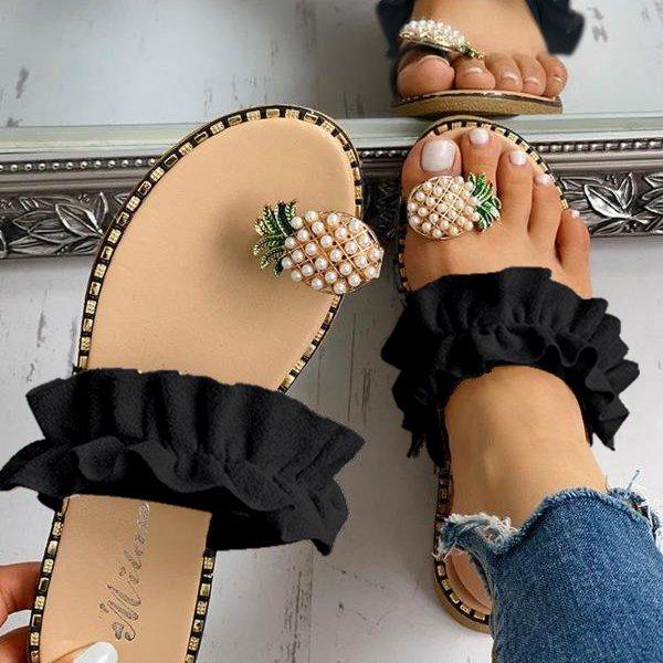 Pineapple Pearl Flat Toe Beach Sandals