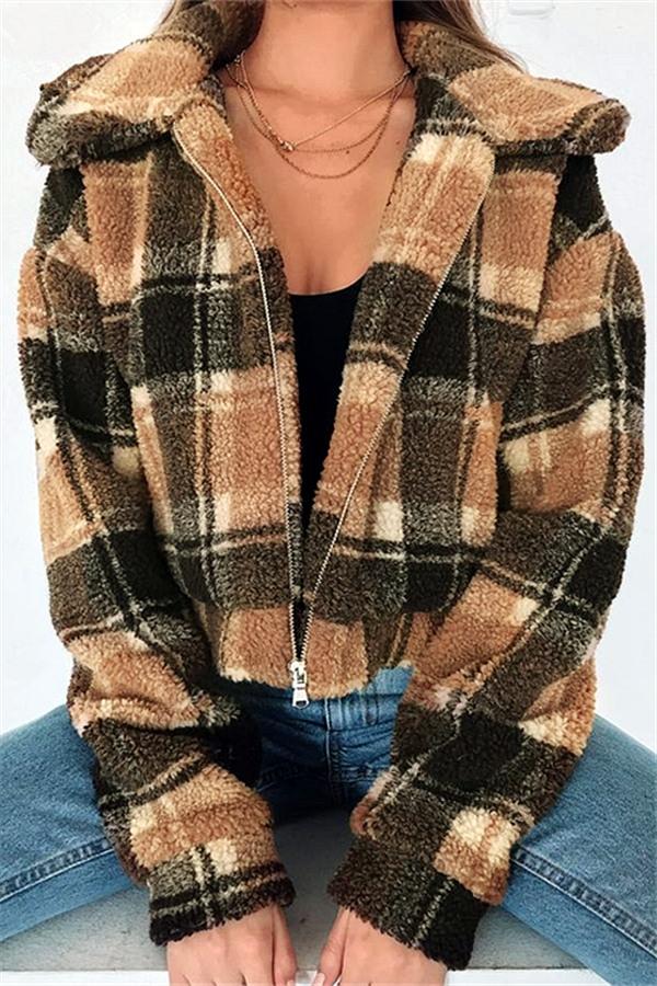 Plaid Faux Fur Cropped Biker Down Jacket