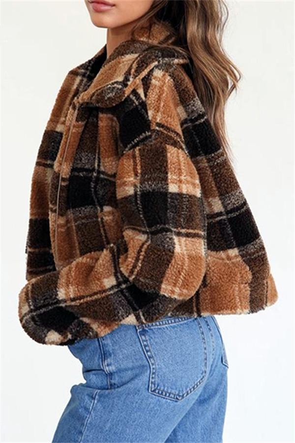 Plaid Faux Fur Cropped Biker Down Jacket