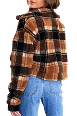 Plaid Faux Fur Cropped Biker Down Jacket