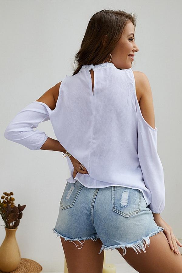 Plain Cold Shoulder Lace Blouse