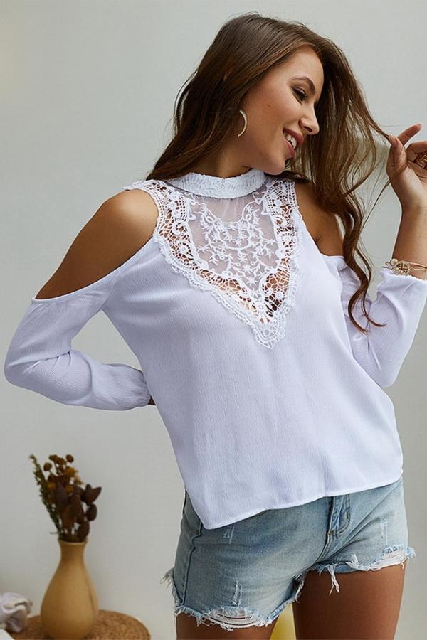 Plain Cold Shoulder Lace Blouse