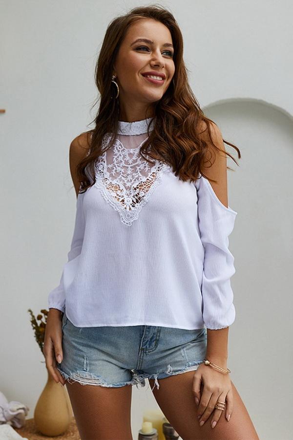 Plain Cold Shoulder Lace Blouse