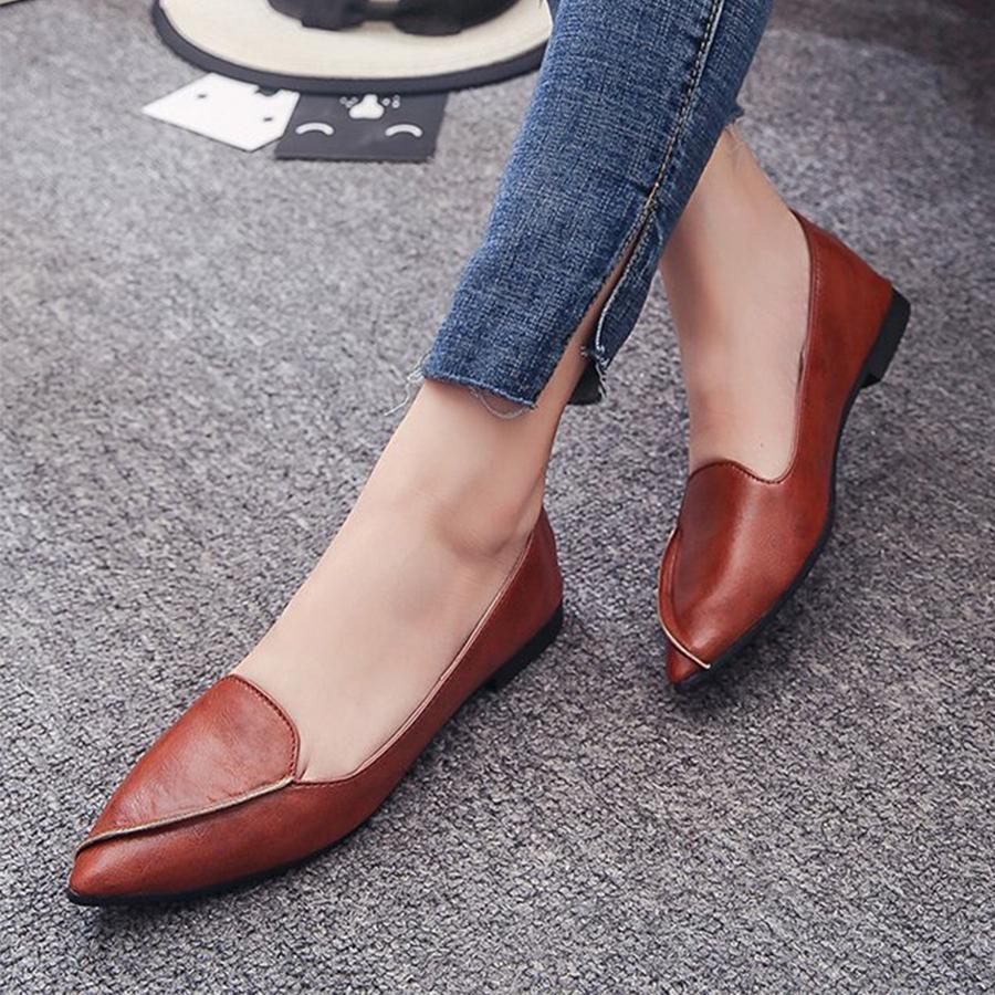 Plain Flat Point Toe Date Comfort Flats