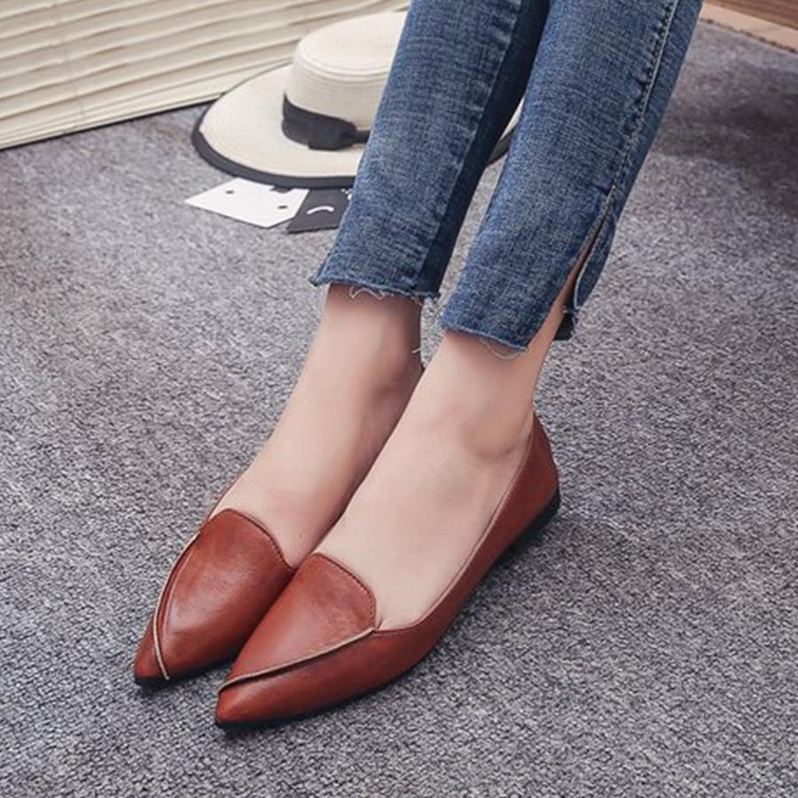Plain Flat Point Toe Date Comfort Flats