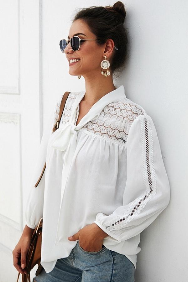 Plain Long-sleeved Chiffon Blouse