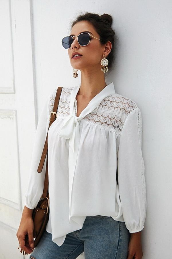 Plain Long-sleeved Chiffon Blouse