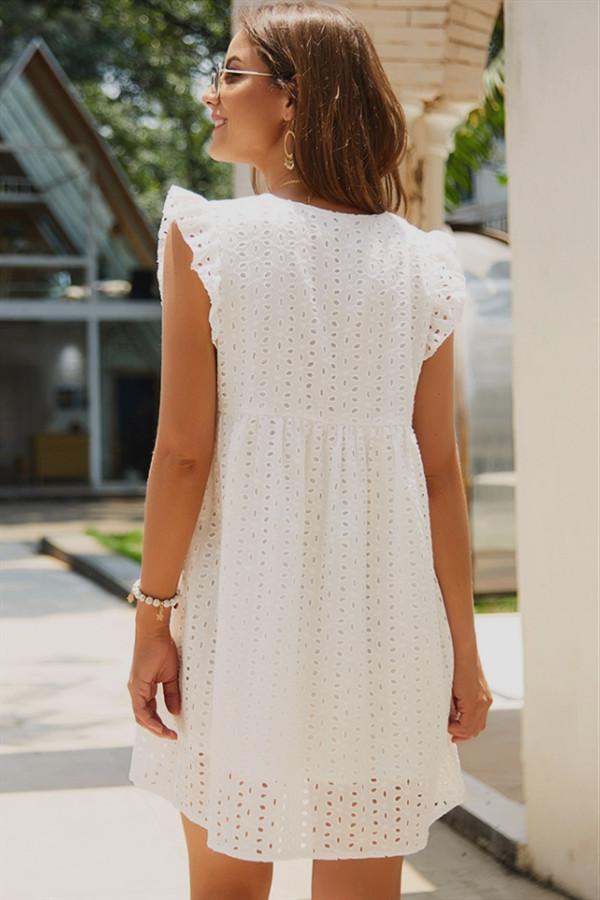 Plain Short Sleeve Lace Dress