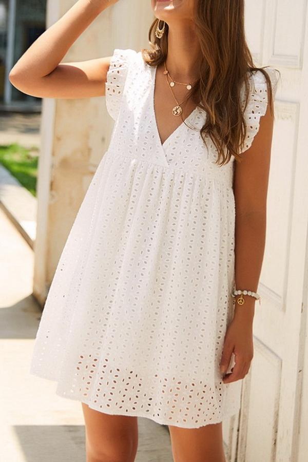 Plain Short Sleeve Lace Dress