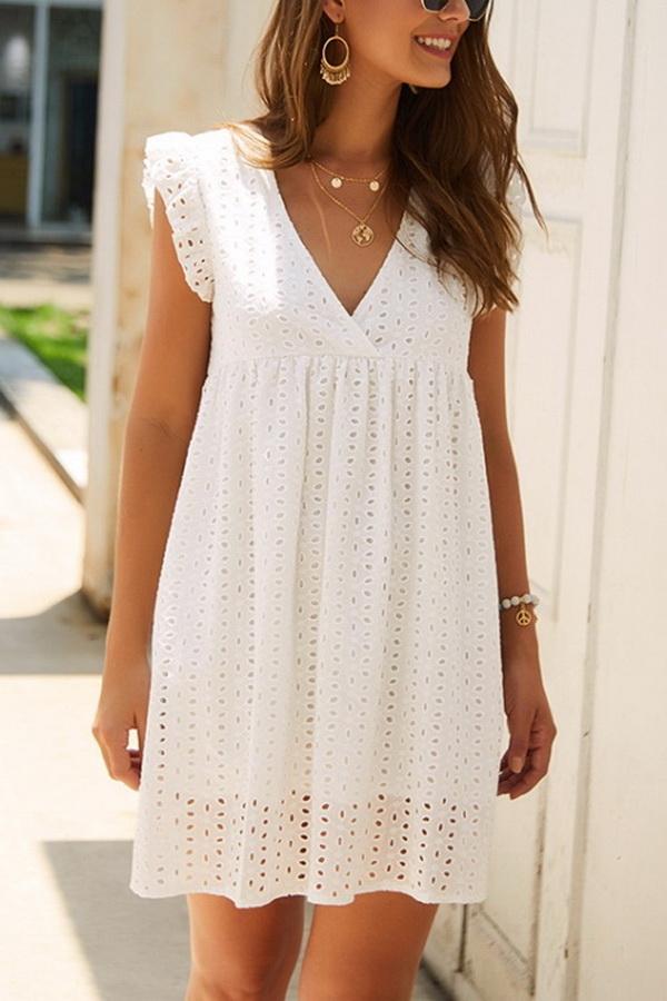 Plain Short Sleeve Lace Dress