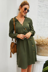 Plain Single Breasted Belt Dress