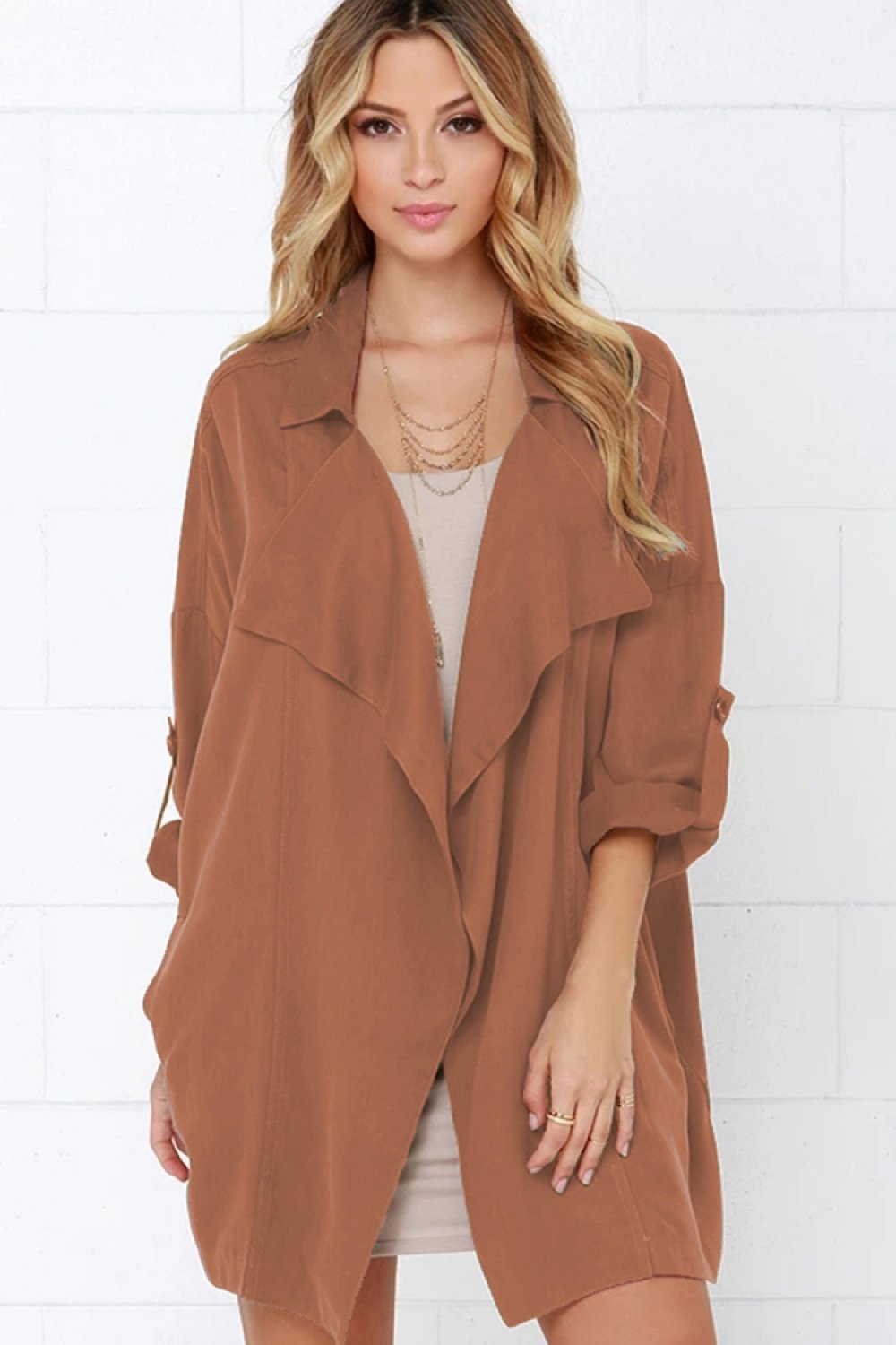 Plain Turn-down Collar Windbreaker