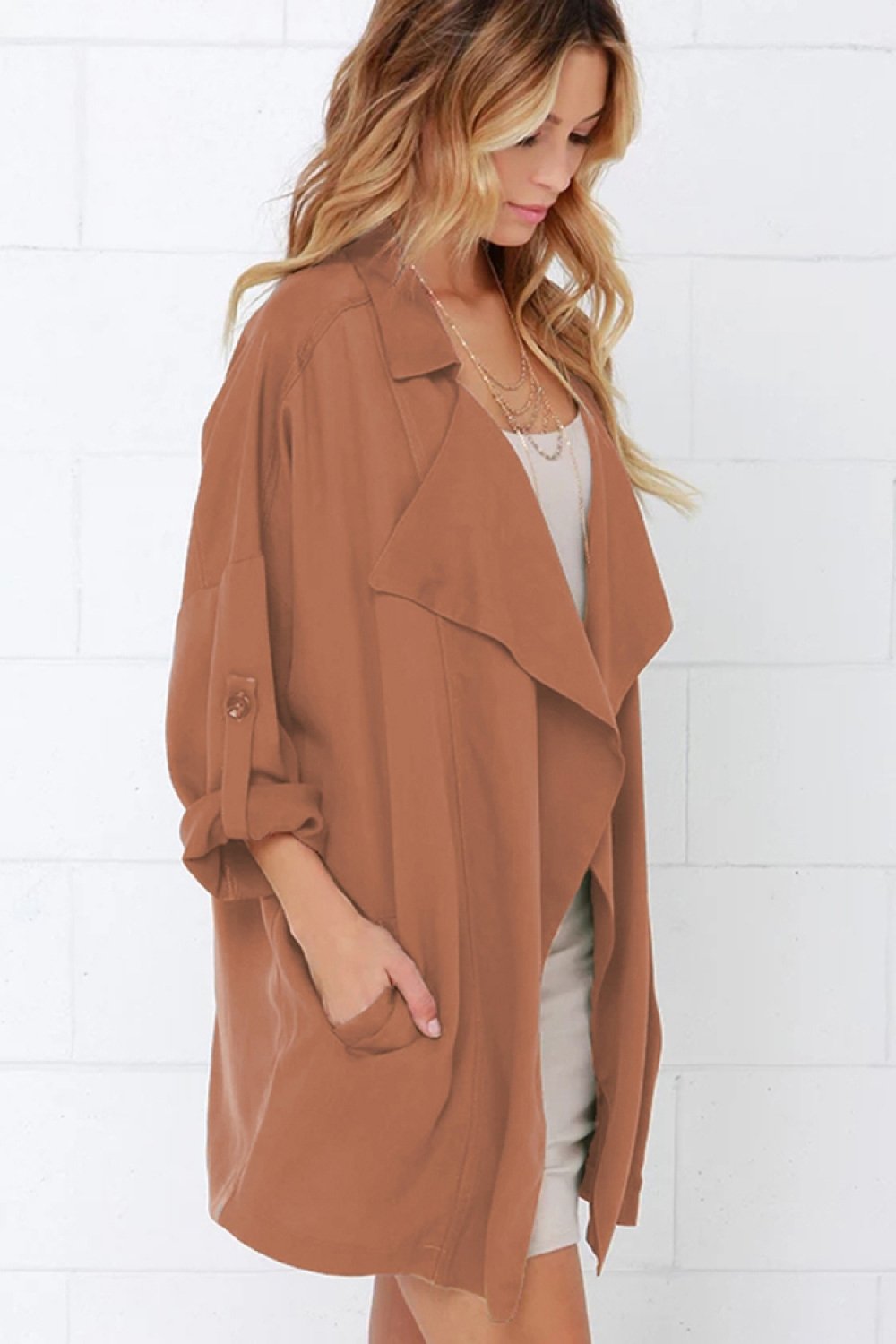 Plain Turn-down Collar Windbreaker