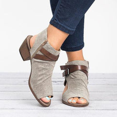 Plus Size Sandals Canvas Peep Toe Zipper Sandals