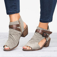 Plus Size Sandals Canvas Peep Toe Zipper Sandals