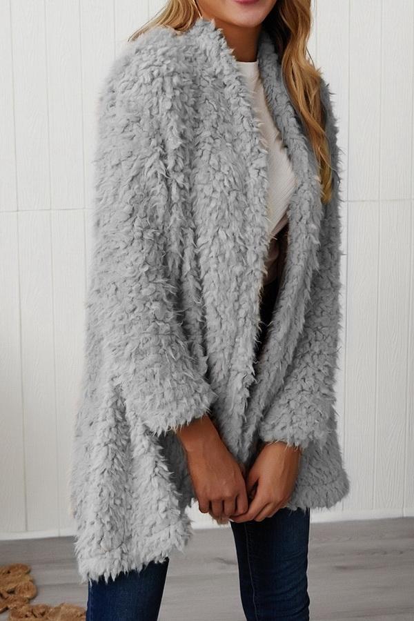 Plush Long Sleeve Irregular Coat