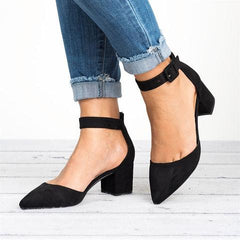 Pointed Toe Chunky Heel Pumps Adjustable Buckle Heel Sandals