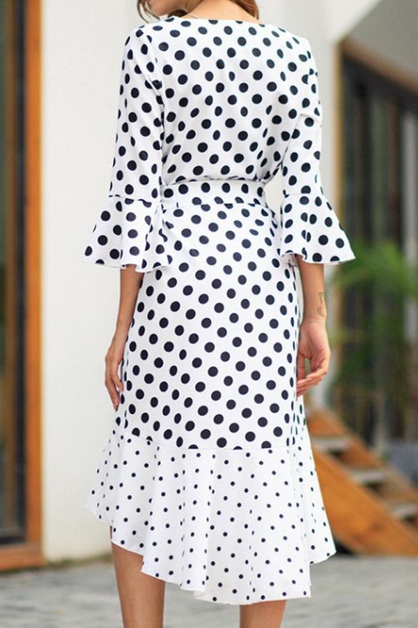 Polka Dot Irregular Belt Dress