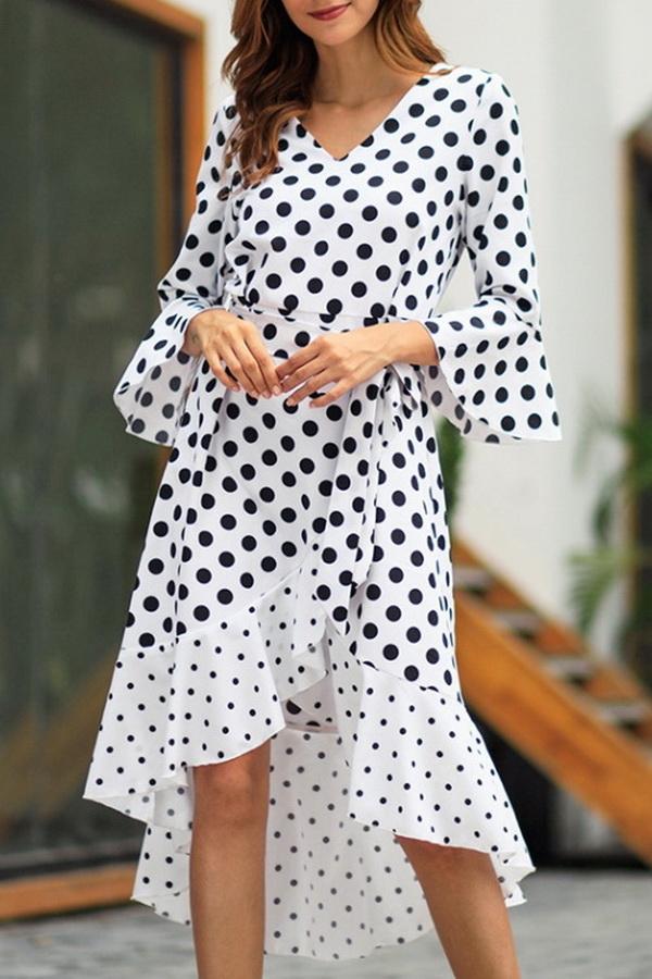 Polka Dot Irregular Belt Dress